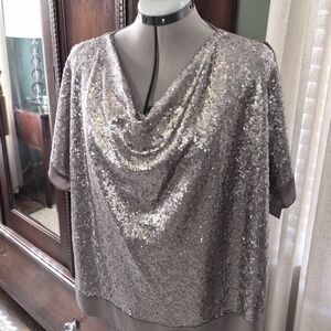 Halston Heritage Gunmetal Silver Blouse XL